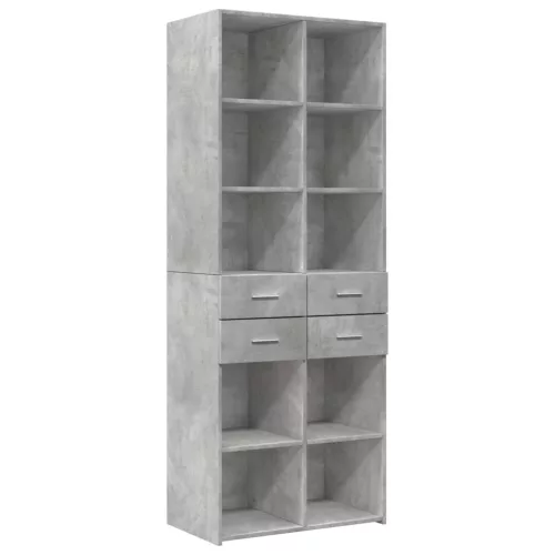 Betonszürke szerelt fa tárolószekrény 70 x 42,5 x 225 cm