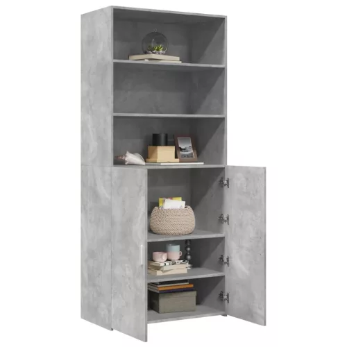 Betonszürke szerelt fa magasszekrény 80 x 42,5 x 185 cm