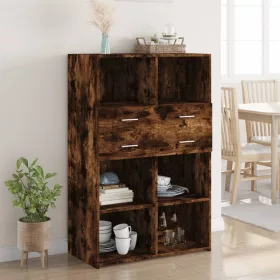   Füstös tölgy színű szerelt fa magasszekrény 80 x 42,5 x 124 cm