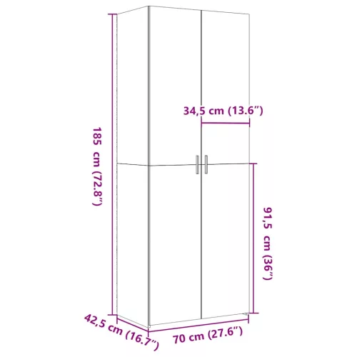 Betonszürke szerelt fa magasszekrény 70 x 42,5 x 185 cm