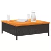 Fekete polyrattan és akácfa kerti asztal 70 x 70 x 25 cm