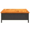Fekete polyrattan és akácfa kerti asztal 70 x 70 x 25 cm