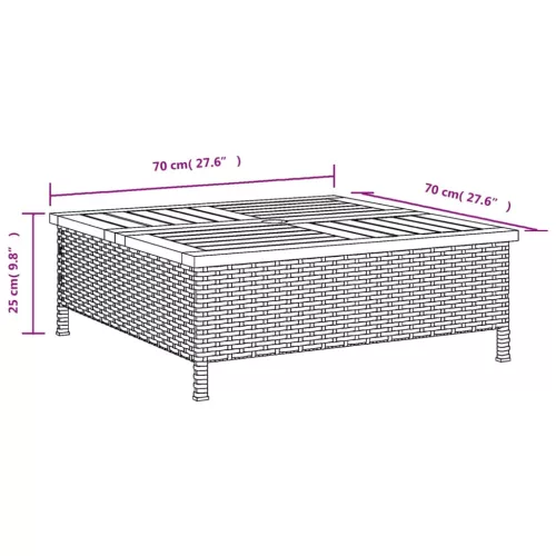 Fekete polyrattan és akácfa kerti asztal 70 x 70 x 25 cm