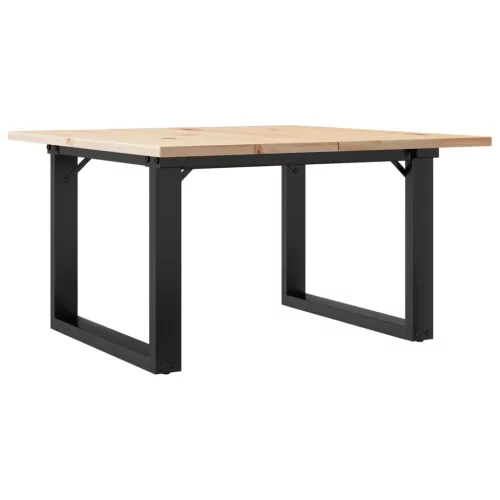 Tömör fenyőfa és acél dohányzóasztal O-vázzal 60x60x40 cm
