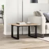 Tömör fenyőfa és acél dohányzóasztal O-vázzal 70x70x40 cm