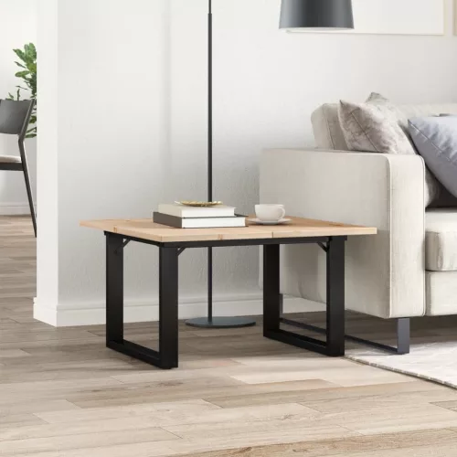 Tömör fenyőfa és acél dohányzóasztal O-vázzal 70x70x40 cm