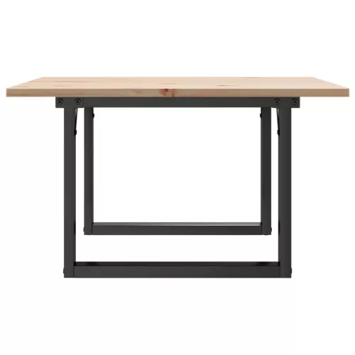 Tömör fenyőfa és acél dohányzóasztal O-vázzal 70x70x40 cm