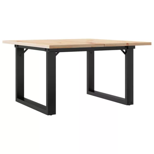 Tömör fenyőfa és acél dohányzóasztal O-vázzal 70x70x40 cm
