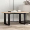 Tömör fenyőfa és acél dohányzóasztal O-vázzal 80x50x40 cm