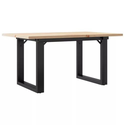 Tömör fenyőfa és acél dohányzóasztal O-vázzal 80x50x40 cm
