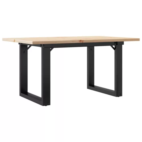 Tömör fenyőfa és acél dohányzóasztal O-vázzal 80x50x40 cm