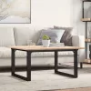 Tömör fenyőfa és acél dohányzóasztal O-vázzal 80x80x45 cm