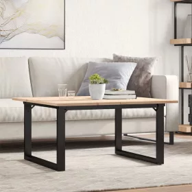   Tömör fenyőfa és acél dohányzóasztal O-vázzal 80x80x45 cm