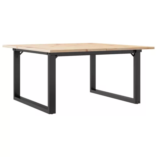 Tömör fenyőfa és acél dohányzóasztal O-vázzal 80x80x45 cm