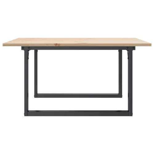 Tömör fenyőfa és acél dohányzóasztal O-vázzal 80x80x45 cm