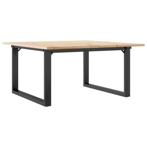 Tömör fenyőfa és acél dohányzóasztal O-vázzal 80x80x45 cm
