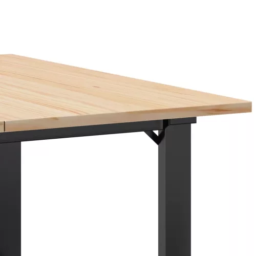 Tömör fenyőfa és acél dohányzóasztal O-vázzal 80x80x45 cm
