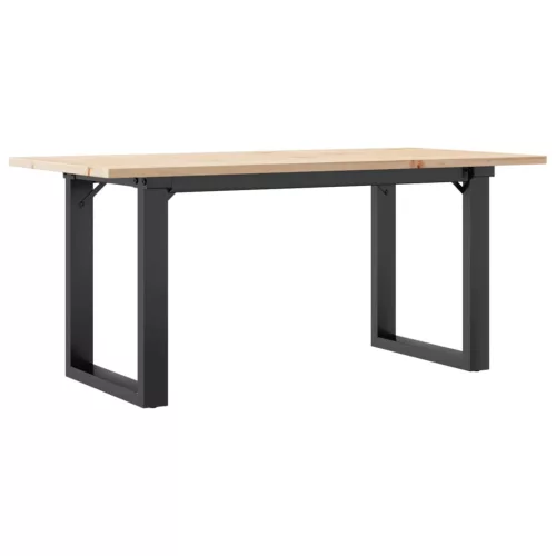 Tömör fenyőfa és acél dohányzóasztal O-vázzal 90x40x45 cm