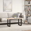 Tömör fenyőfa és acél dohányzóasztal O-vázzal 90x40x45 cm