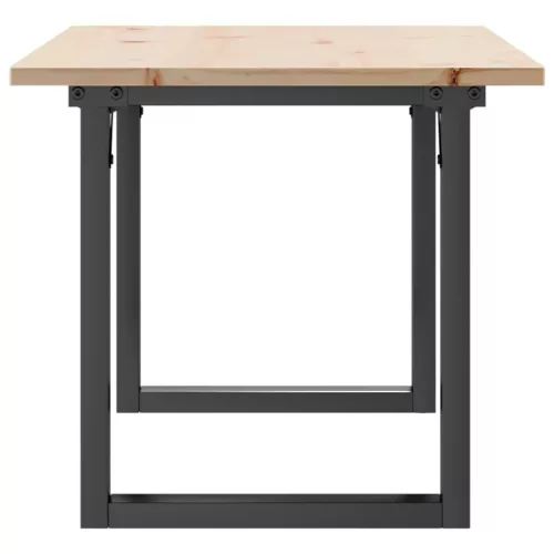 Tömör fenyőfa és acél dohányzóasztal O-vázzal 90x40x45 cm