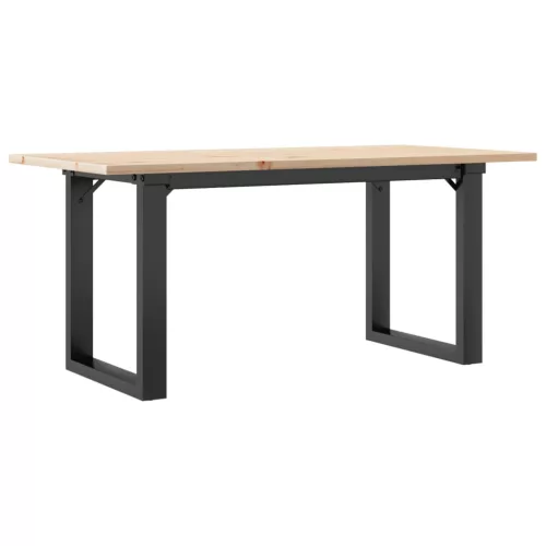 Tömör fenyőfa és acél dohányzóasztal O-vázzal 90x40x45 cm