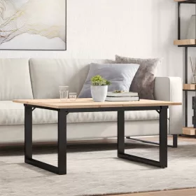   Tömör fenyőfa és acél dohányzóasztal O-vázzal 90x90x45 cm