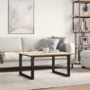 Tömör fenyőfa és acél dohányzóasztal O-vázzal 90x90x45 cm