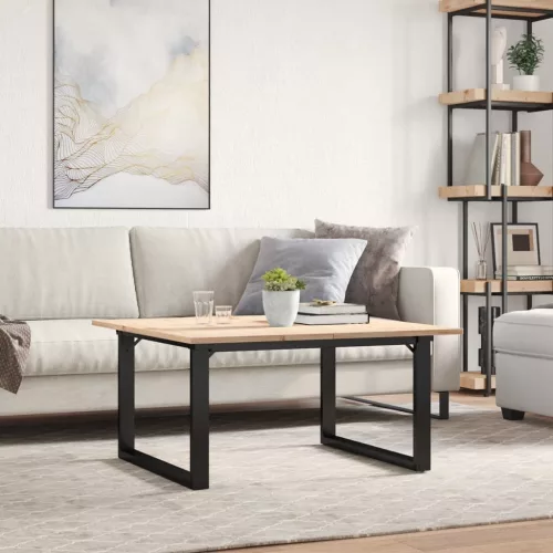 Tömör fenyőfa és acél dohányzóasztal O-vázzal 90x90x45 cm