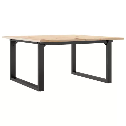 Tömör fenyőfa és acél dohányzóasztal O-vázzal 90x90x45 cm