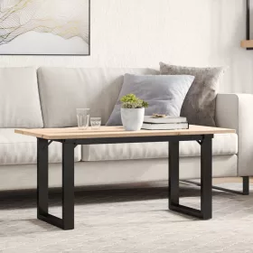   Tömör fenyőfa és acél dohányzóasztal O-vázzal 100x50x45 cm