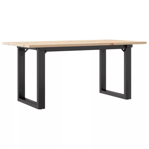 Tömör fenyőfa és acél dohányzóasztal O-vázzal 100x50x45 cm