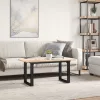 Tömör fenyőfa és acél dohányzóasztal O-vázzal 100x50x45 cm