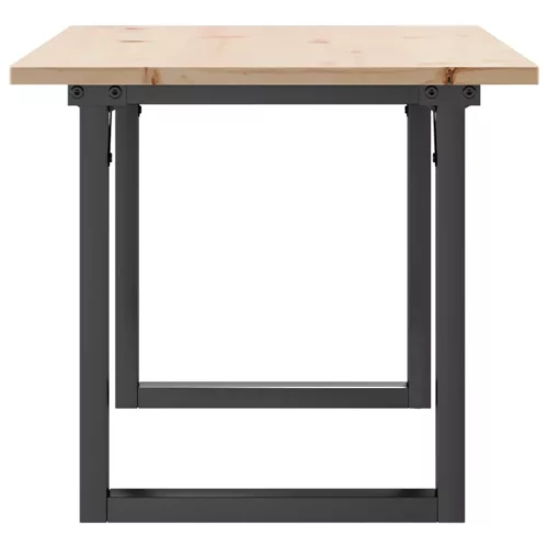 Tömör fenyőfa és acél dohányzóasztal O-vázzal 100x50x45 cm