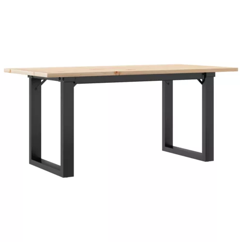 Tömör fenyőfa és acél dohányzóasztal O-vázzal 100x50x45 cm