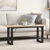 Tömör fenyőfa és acél dohányzóasztal O-vázzal 110x40x45 cm
