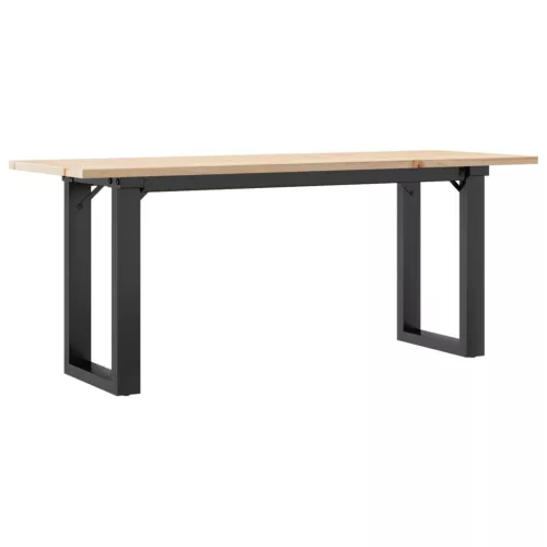 Tömör fenyőfa és acél dohányzóasztal O-vázzal 110x40x45 cm