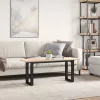 Tömör fenyőfa és acél dohányzóasztal O-vázzal 110x40x45 cm