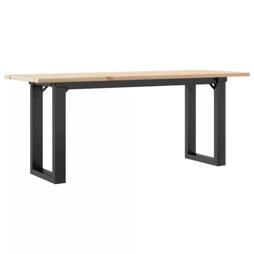 Tömör fenyőfa és acél dohányzóasztal O-vázzal 110x40x45 cm