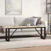Tömör fenyőfa és acél dohányzóasztal O-vázzal 160x40x45 cm