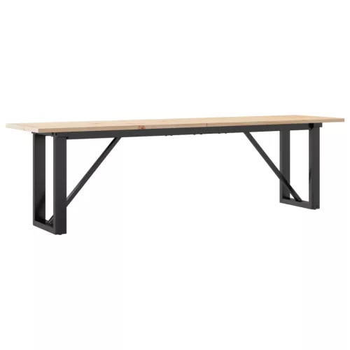 Tömör fenyőfa és acél dohányzóasztal O-vázzal 160x40x45 cm