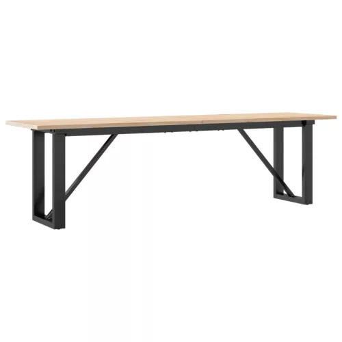 Tömör fenyőfa és acél dohányzóasztal O-vázzal 160x40x45 cm
