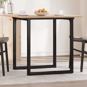   Tömör fenyőfa és acél étkezőasztal O-vázzal 80x80x75 cm