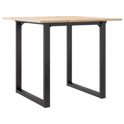 Tömör fenyőfa és acél étkezőasztal O-vázzal 80x80x75 cm