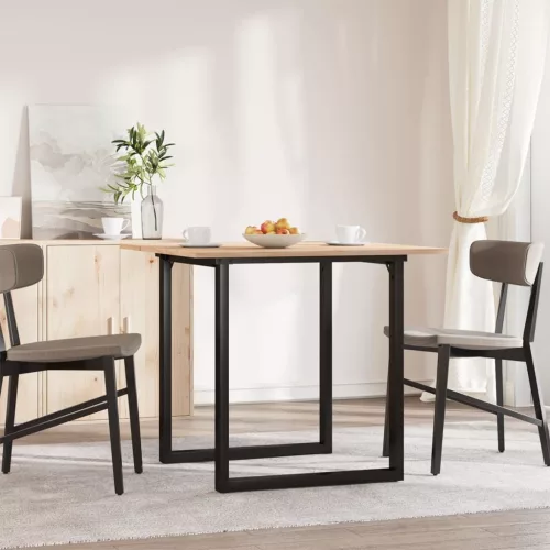 Tömör fenyőfa és acél étkezőasztal O-vázzal 80x80x75 cm