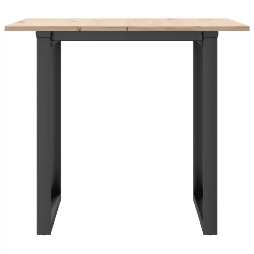 Tömör fenyőfa és acél étkezőasztal O-vázzal 80x80x75 cm