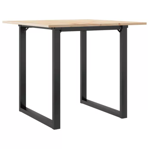 Tömör fenyőfa és acél étkezőasztal O-vázzal 80x80x75 cm