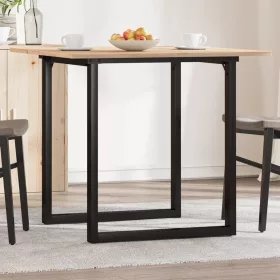   Tömör fenyőfa és acél étkezőasztal O-vázzal 90x90x75 cm