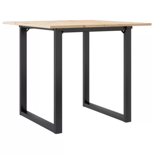Tömör fenyőfa és acél étkezőasztal O-vázzal 90x90x75 cm