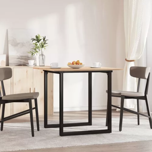 Tömör fenyőfa és acél étkezőasztal O-vázzal 90x90x75 cm