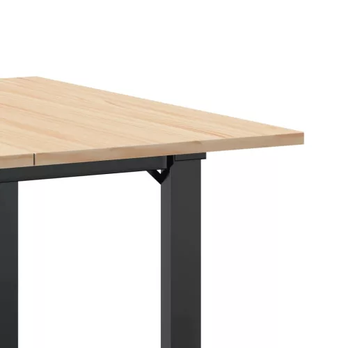 Tömör fenyőfa és acél étkezőasztal O-vázzal 90x90x75 cm